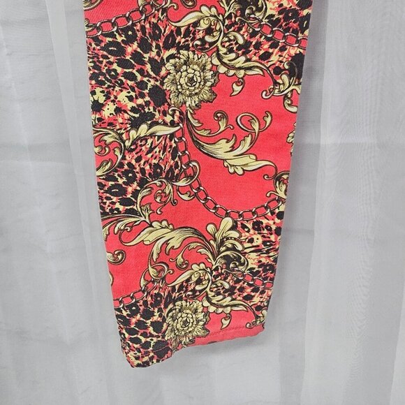 Hot Kiss Skinny Lily Pink Yellow Baroque Leopard Chain Print Jeans Retro Y2K 9 - Picture 8 of 16